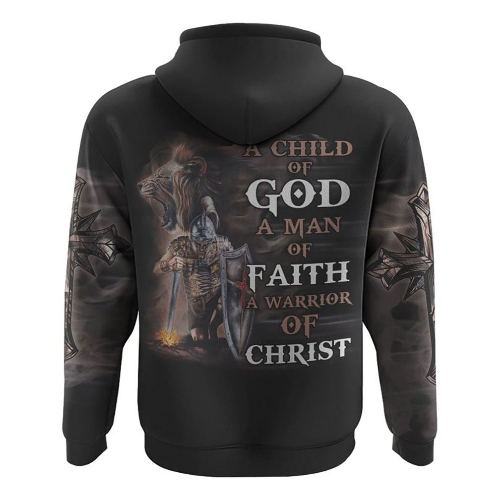 A Child Of God A Man Of Faith Lion Warrior All Over Print 3D Hoodie, Christian Hoodie