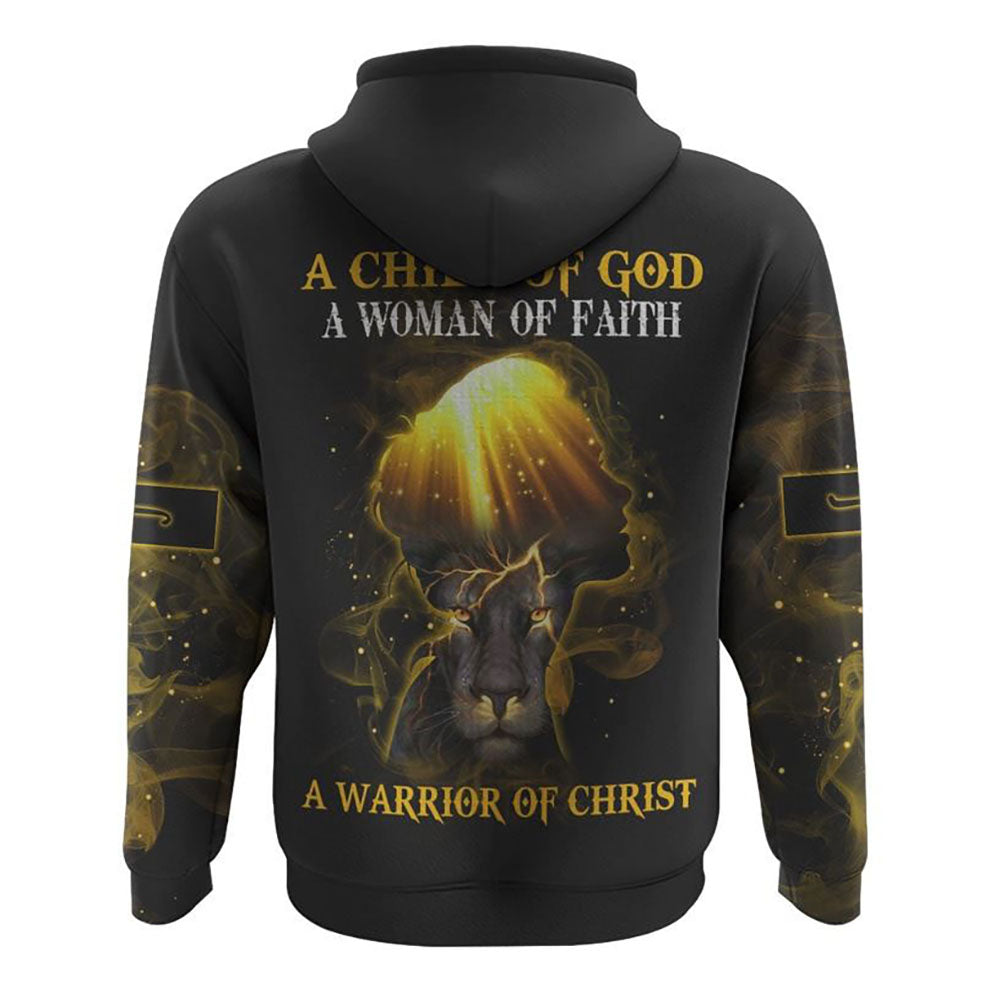 A Child Of God A Woman Of Faith Lion Girl All Over Print 3D Hoodie, Christian Hoodie