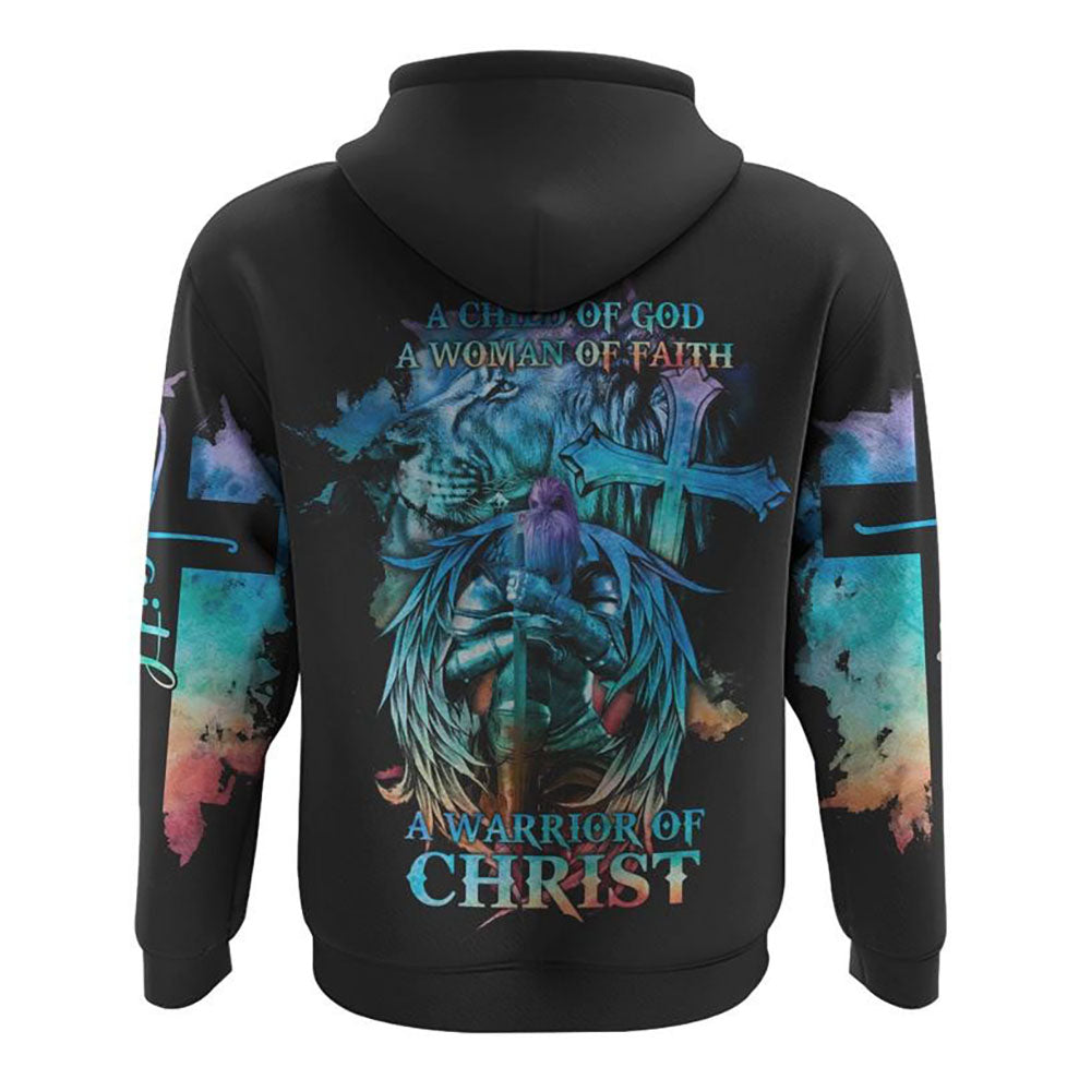 A Child Of God A Woman Of Faith Lion Warrior All Over Print 3D Hoodie, Christian Hoodie