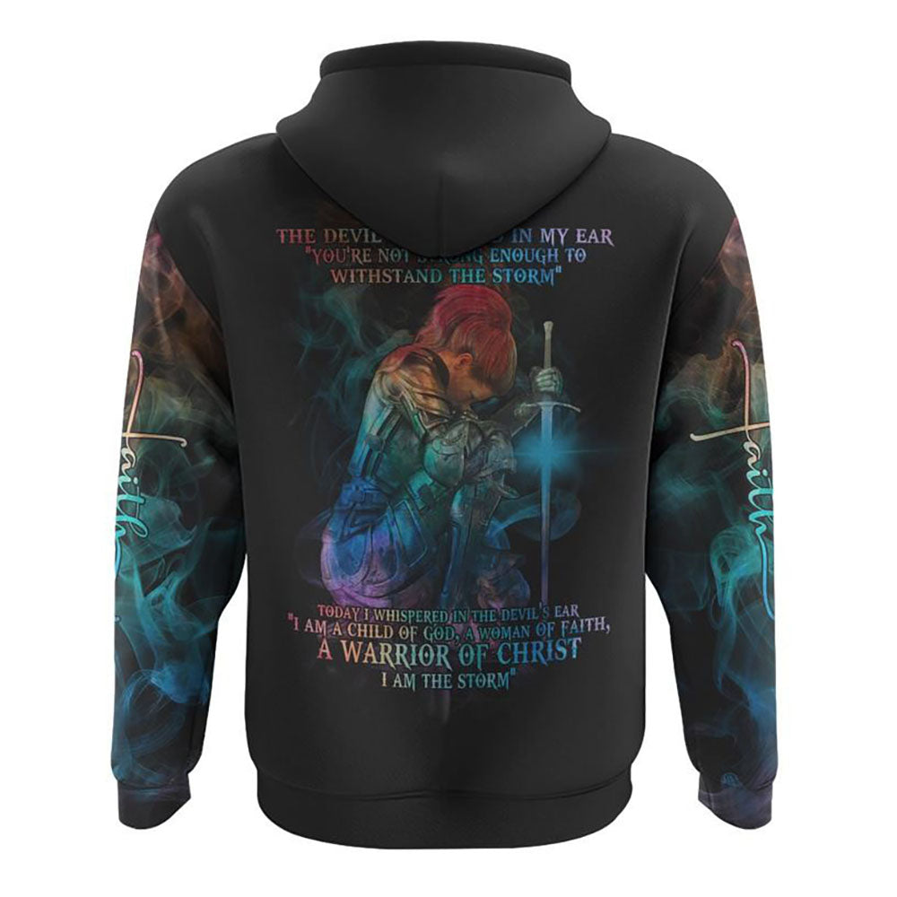 A Warrior Of Christ I Am The Storm Cross Light All Over Print 3D Hoodie, Christian Hoodie
